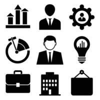 Set of office and business flat icons on white background vector