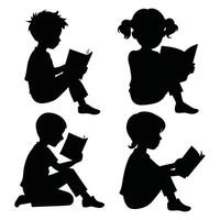 Set of child Reads a book silhouette on white background vector