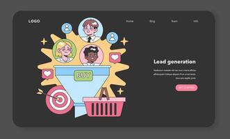 Marketing Funnel web or landing. Targeted consumer group flowing into sales vector