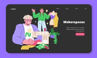 Maker Culture concept A sewing enthusiast and a designer in a makerspace, collaborating in a world of fabric and fashion creation Community and craft in harmony illustration vector