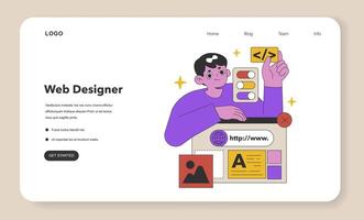 Dedicated Web Designer Crafting Sites. Flat illustration vector