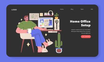 Home Office Setup illustration A tranquil work environment at home featuring a well-organized desk, personal touches, and a hint of greenery illustration vector