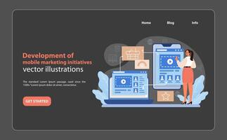 Mobile Marketing Initiative Development. Marketer planning and implementing mobile. vector