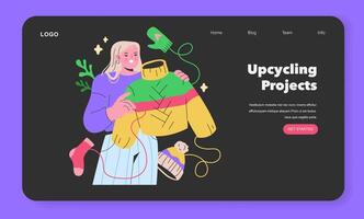 Maker Culture concept A bright figure breathes new life into old garments, illustrating the magic of upcycling projects with a joyful color palette illustration vector