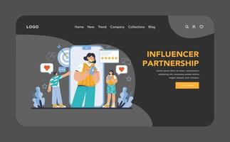 Reputation management dark or night mode web or landing. Relationship vector