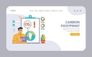 Carbon Footprint Awareness web or landing. Analyst calculates environmental vector