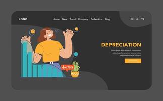 Amortization and depreciation dark or night mode web, landing vector