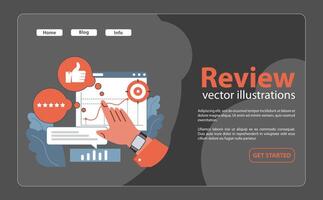 Delving into Review with a keen eye on performance metrics. Flat illustration vector