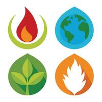Set of elements of nature symbols earth, water, air and fire with simple water drop icon on white background vector