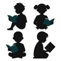 Set of child Reads a book silhouette on white background vector