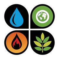 Set of elements of nature symbols earth, water, air and fire with simple water drop icon on white background vector