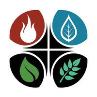 Set of elements of nature symbols earth, water, air and fire with simple water drop icon on white background vector