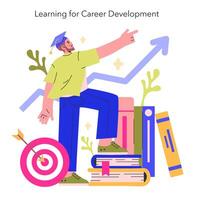 Learning for Career Development concept A figure steps towards career goals, symbolizing the journey of skill-building through education illustration vector
