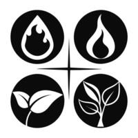 Set of elements of nature symbols earth, water, air and fire with simple water drop icon on white background vector