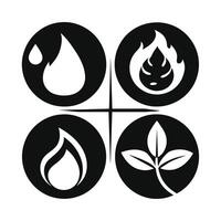 Set of elements of nature symbols earth, water, air and fire with simple water drop icon on white background vector
