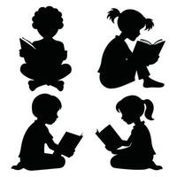 Set of child Reads a book silhouette on white background vector