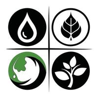 Set of elements of nature symbols earth, water, air and fire with simple water drop icon on white background vector