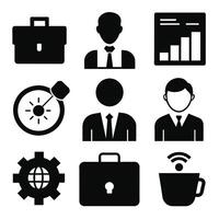 Set of office and business flat icons on white background vector