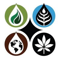 Set of elements of nature symbols earth, water, air and fire with simple water drop icon on white background vector