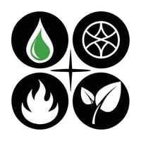 Set of elements of nature symbols earth, water, air and fire with simple water drop icon on white background vector