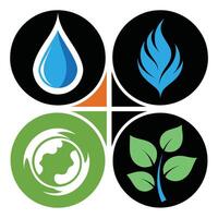 Set of elements of nature symbols earth, water, air and fire with simple water drop icon on white background vector