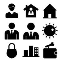 Set of office and business flat icons on white background vector