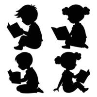 Set of child Reads a book silhouette on white background vector