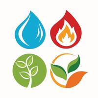 Set of elements of nature symbols earth, water, air and fire with simple water drop icon on white background vector