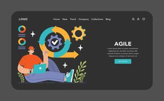 Software development web banner or landing page dark or night mode vector