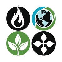 Set of elements of nature symbols earth, water, air and fire with simple water drop icon on white background vector