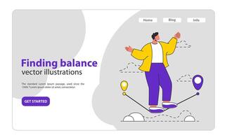 Equilibrium Quest concept A poised figure delicately stands between markers, epitomizing the pursuit of balance in life Represents the harmony between different life aspects illustration vector