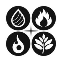Set of elements of nature symbols earth, water, air and fire with simple water drop icon on white background vector