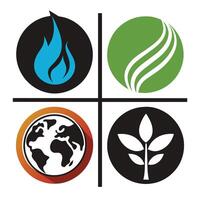 Set of elements of nature symbols earth, water, air and fire with simple water drop icon on white background vector
