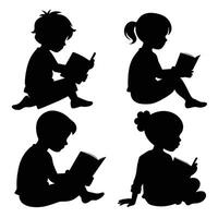 Set of child Reads a book silhouette on white background vector