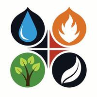 Set of elements of nature symbols earth, water, air and fire with simple water drop icon on white background vector