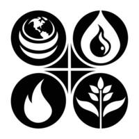 Set of elements of nature symbols earth, water, air and fire with simple water drop icon on white background vector