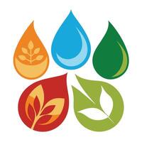 Set of elements of nature symbols earth, water, air and fire with simple water drop icon on white background vector