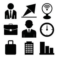 Set of office and business flat icons on white background vector