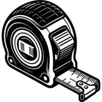 Construction tape for measuring in monochrome. Installer tool for measuring length. Simple minimalistic in black ink drawing on white background vector
