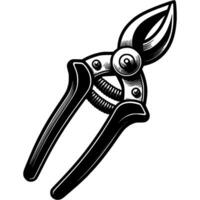 Garden pruner with comfortable handles for trimming branches in monochrome. Farm hand tools. Simple minimalistic in black ink drawing on white background vector