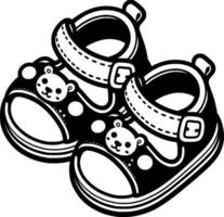 Sandals for boys with velcro in monochrome. Fashionable child shoes. Simple minimalistic in black ink drawing on white background vector