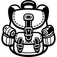 Light tourist backpack in monochrome. Accessories for summer walks. Simple minimalistic in black ink drawing on white background vector