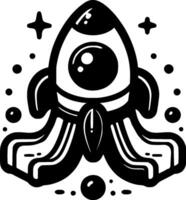 Children yard slide in shape of rocket taking off in monochrome. Attraction for children summer entertainment. Simple minimalistic in black ink drawing on white background vector