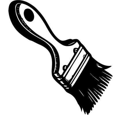 Brush for painting walls in monochrome. Tool for painting repair work. Simple minimalistic in black ink drawing on white background