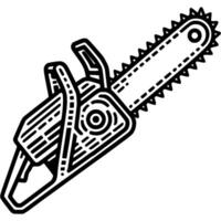 Chainsaw side view doodle icon. Tool for cutting trees. Simple minimalistic symbol in black on white background vector