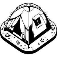 Traveler temporary awning in monochrome. Square camping tent. Simple minimalistic in black ink drawing on white background vector