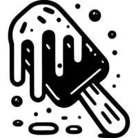 Melted chocolate popsicle on stick in monochrome. Ice cream frozen dessert. Simple minimalistic in black ink drawing on white background vector