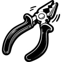 Classic hand pliers in monochrome. Wire cutters for working with electrical cables. Simple minimalistic in black ink drawing on white background vector