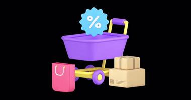 Supermarket shopping grocery purchase goods online order delivery service 3d icon animation video