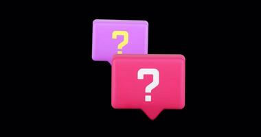 Question mark quick tips quiz brainstorm knowledge information 3d icon animation with alpha channel video
